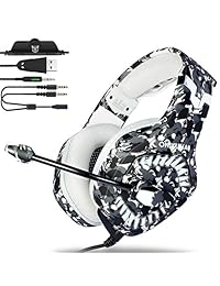 ONIKUMA Gaming Headset for PS4, Xbox One, PC with 7.1 Surround Sound, Noise Cancelling Mic, Mute & Volume Control, Zero Ear Pressure & Durable Frame, LED Light & Soft Memory Earmuffs