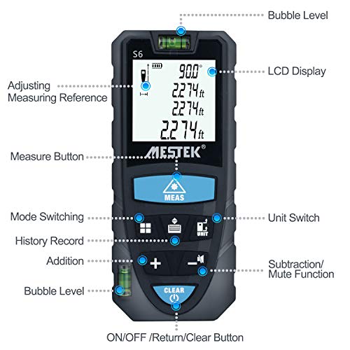 Laser Measure 164 Ft/70M MESTEK Laser Distance Meter M/in/Ft/Ft+in Measure Distance Pythagorean Distance Area Volume - Carry Bag and Battery Included