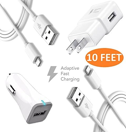 Google Pixel 2 Charger! 10 FEET with Type-C Cable Combo Kit Set (Car Charger + Wall Charger + 2 Type-C Cable) Adaptive Fast Charging for up to 50% Faster Charging!
