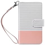 iPhone 7 Case, ULAK PU Leather iPhone 7 Wallet Case with [Credit Card Slot] Magnetic Closure Flip Wallet Case Cover for Apple iPhone 7 [4.7 inch] - Rose Gold/Black Stripe
