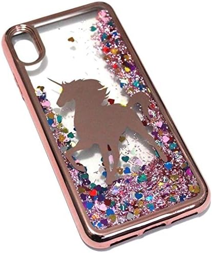 iPhone Xs MAX (6.5") - Hybrid Glitter Liquid Waterfall Quicksand Skin Case Cover (Unicorn Rose Gold)