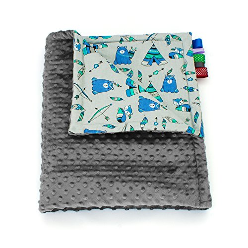 1buy3 MINKY lined baby blanket |plush blanket |play rug |cuddle blanket 75 x 100 cm (Grey + Blue Indian)