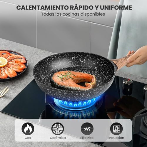 Juego de 10 Ollas y Sartenes Antiadherentes, Batería de Cocina, Juego de Utensilios de Granito, Apto para Todas las Estufas, con Sartenes y Cacerolas