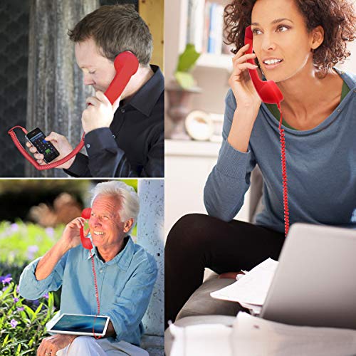 Feeko Cell Phone Receiver Retro Handset Vintage 3.5mm Telephone Anti Radiation Handset Receiver for iPhone Smartphones Red