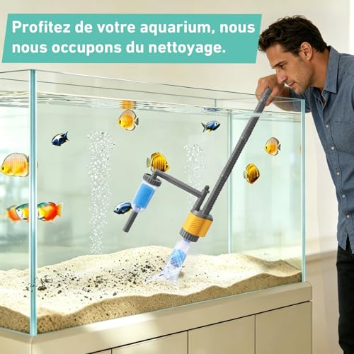 PYPABL Electric Vacuum Cleaner For Aquarium, 1200LPH Cleaning Gravel 8 In 1 Removable, 20W Powerful Suction For Changing Water, Washing Sand, Removing Algae And Circulating Water