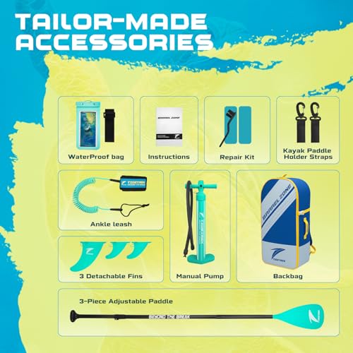 TIDETREK 11'/11'6" x 33"/34" x 6" Inflatable SUP Paddle Board – Extra-Wide, Stable Stand Up Paddle Board with Premium Full Accessory Set for Adults & Youth