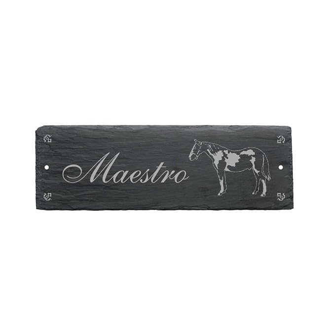 Pferdebox Schild « SCHECKE PINTO » aus Schiefer - ca.22 x 8 cm - Türschild für den Reiterhof