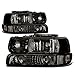 Auto Dynasty Headlights Assembly Compatible with 1999-2006 Chevy Silverado Suburban Tahoe 1500 2500 HD 3500, 4Pcs Halogen Headlamps Replacement w/Bumper Lamps, Smoked Lens Amber Corner