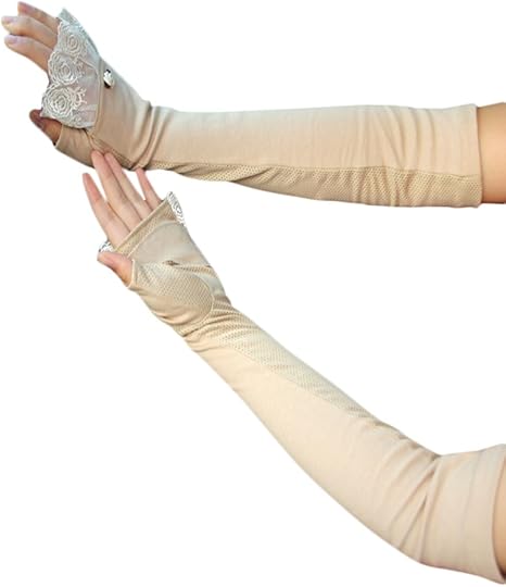 Amazon Rarihima アーム カバー Uv カット 日焼け防止 指なし ロング レディース 蒸れない レース 日焼け止め 手袋 コットン 100 ベージュ Rarihima Uvカット手袋 アームカバー