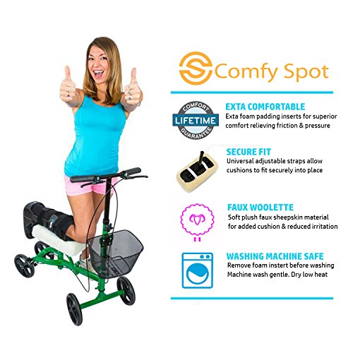 Knee Walker Cushion Covers 2 Pack for Knee Scooter for Injured Leg Universal Knee Scooter Pad Cover Faux Sheep Skin Knee Walker Seat Pads Covers for Rolling Scooter Includes 2 Extra Foam Inserts - Thumbnail 3