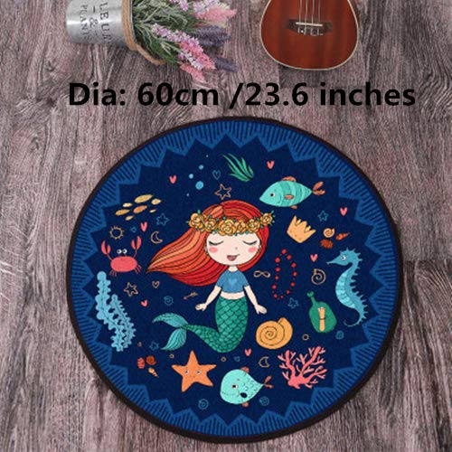 Wellgoods Bedroom Carpet Rug Round Rugs Carpets Cartoon Comic Carpet Play Mat Mermaid Princess Area Rugs -60cm /23.6 inches