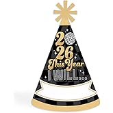 Big Dot of Happiness Disco New Year - Cone Party Hats - Groovy 2026 NYE Resolution Cone Party Hat for Kids and Adults - Set of 8 (Standard Size)