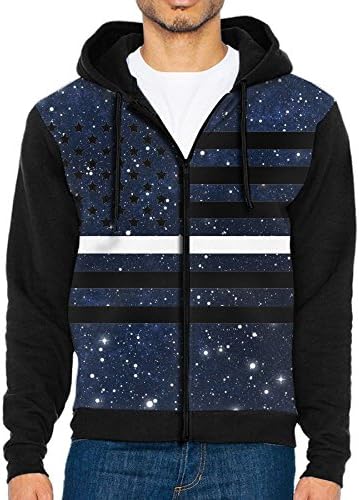 Thin White Line American Flag Men's Full Zip Hoodie Hooded Long Sleeve Pocket Fleece Sweatshirt XXL