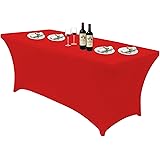 KUFUNG Spandex Tablecloths for 4 ft Home Rectangular Table Fitted Stretch Table Cover Polyester Tablecover Table Toppers (Red