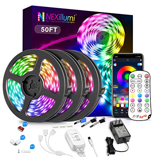 Nexillumi 50ft LED Strip Lights with IR Remote UltraLong LED Lights