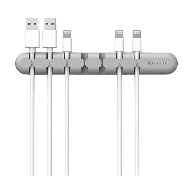 BoomYou 2 paquetes Titular de cable de escritorio de 7 canales Organizador de cable Clip de cargador de silicio para cables de alimentación Oficina y hogar Gris