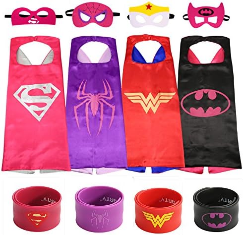 Ecparty Superheros Cape and Mask Matching Shaped Rubber Wristbands for Kids Party Supply Packs (4Sest)