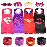 Ecparty Superheros Cape and Mask Matching Shaped Rubber Wristbands for Kids Party Supply Packs (4 Packs)