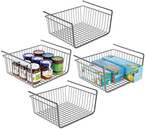 Mdesign 家庭用メタル棚下吊り下げ収納バスケット オープンフロント付き キッチンキャビネット 食器棚 パントリー 棚の整理に Lサイズ 4個パック グラファイトグレー