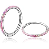 Osbourney 1PC ASTM F136 Titanium Opal Nose Rings Hoops,16g Hinged Septum Rings Seamless for Women Conch Helix Daith Earrings Piercing Jewelry Blue Pink white 6mm/8mm/10mm