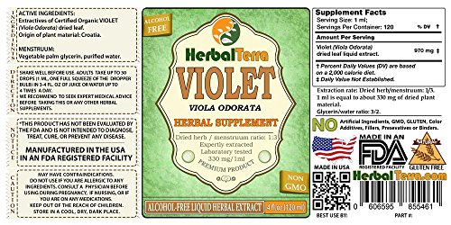 Violet (Viola Odorata) Glycerite, Organic Dried Leaves Alcohol-FREE Liquid Extract 2 oz