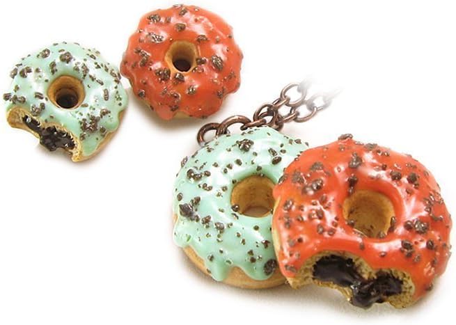 Pastel Donuts Necklace & Silver 925 Donut Earrings ~ Food Jewelry set