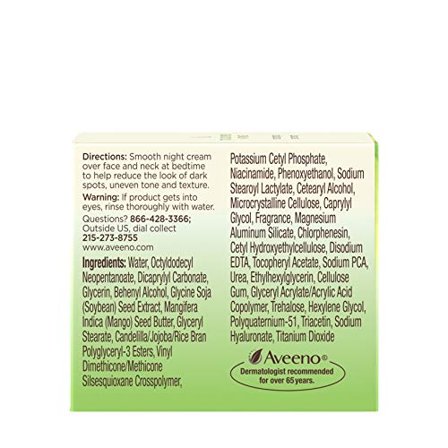 AVEENO POSITIVELY RADIANT INTENSIVE MOISTURIZING NIGHT CREAM WITH TOTAL SOY COMPLEX & VITAMIN B3, OIL-FREE, NON-GREASY, HYPOALLERGENIC & NON-COMEDOGENIC, 1.7 OZ