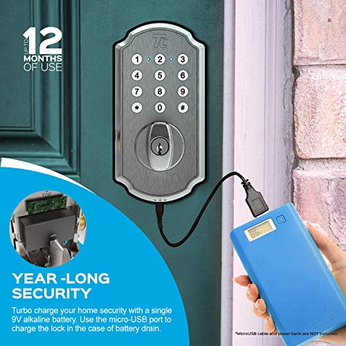 TURBOLOCK TL114 Keyless Door Lock with Keypad and Voice Prompts