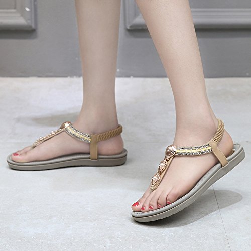 Meeshine Womens Summer Beach Flat Sandals Rhinestone Shiny Beads Slip On Flip Flops Thong Shoes(10 B(M) US,Beige 05) - Thumbnail 5