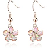 CiNily Gold Plated Flower Shaped Opal Hypoallergenic Stud Earrings Flower Dangle Drop Earrings Jewelry Gift for Women Girls Gemstone Earrings