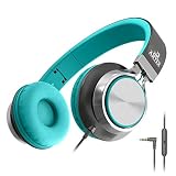 Artix CL750 Foldable Headphones with Microphone and Volume Control, On-Ear Stereo Earphones, Headset for Cellphones Tablets Smartphones Laptop Computer for Adults, Teens, Kids (Mint/Gray)