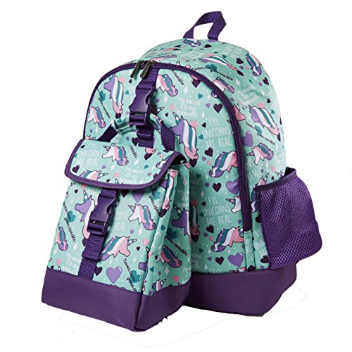 Fit & Fresh Elena Backpack for Kids with Matching Insulated Lunch Bag, School, Play, Girls, Aqua Unicorns