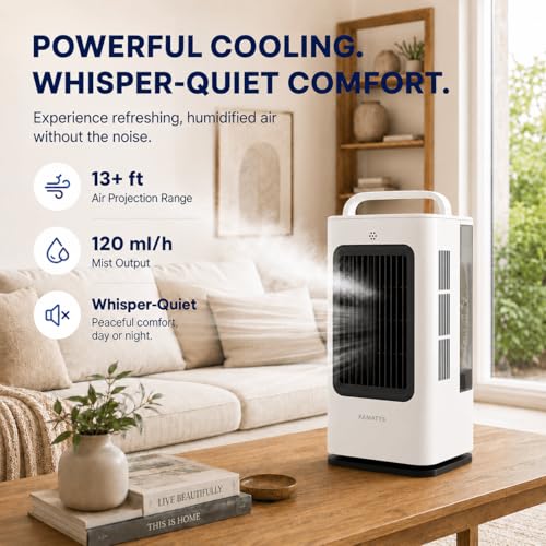 XAMATTS Portable Air Conditioners, 1700ml Evaporative Air Cooler with Remote, 120° Oscillating Mini Air Conditioner Portable with 3 Speeds & 1-7H Timer, Portable AC Unit for Bedroom Room Office Desk