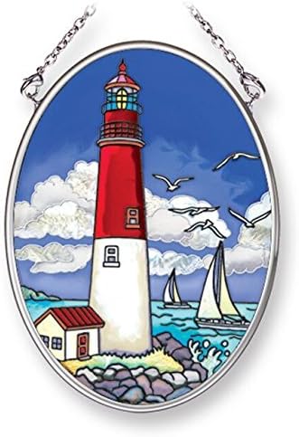 Amazon Com Amia Red And White Lighthouse Hand Painted Glass