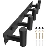 VAEHOLD Black Hat and Coat Wall Mount Rack 5 Hooks for Robes, Bags, Keys, and Towels Bathroom Towel Hanger Organizer (1 Pack)