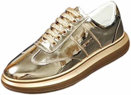 Fulinken Men Casual Lace up Shoes Round Toe Gold Metallic Sneaker Shoes(9.5, Gold)