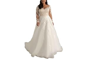 BIRENEROBE Elegant A Line Plus Size Wedding Dress for Women with Lace Applique Tulle Bridal Gown