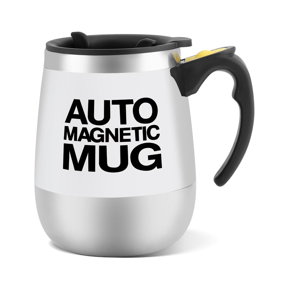 Fdit Self Stirring Coffee Mug Stainless Steel for Coffee/Tea/Hot Chocolate/Milk/Cocoa Protein (White)