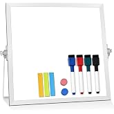 Lumspax Small Desktop White Board with Stand, 10" x 10" | Double-Sided Silver Aluminium Frame Whiteboard, Mini Dry Erase Board for Home, Office, Kitchen