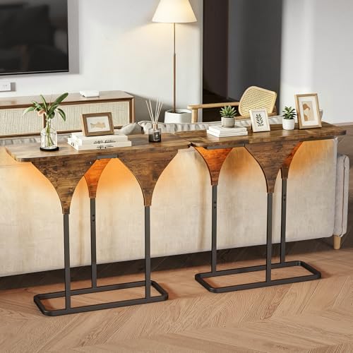Uzelia Mesa de Consola con Luz LED 84.2x30x75 cm, Mesa Recibidor de Entrada, Mesa de Pasillo Estrecha, Mesa Auxiliar Decorativa de Madera y Metal para Sala y Espacios Reducidos, Marrón