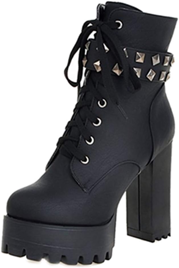 SJJH Martin Boots with High Chunky Heel and Thick Platform Fashion Ankle Boots with Large Size