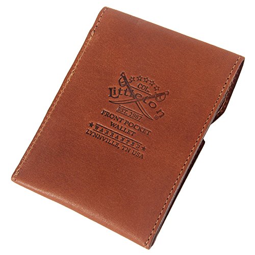 Mens Leather Front Pocket Wallet with Flap Two Pockets Brown USA Made