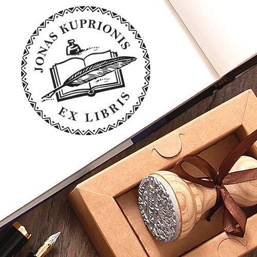 Feather Pen Ink Book Stamp, Ex libris Personalised, Calligraphy Writing Quill Pen Bookplates, Bookish Gifts for Book Lovers in Special Box