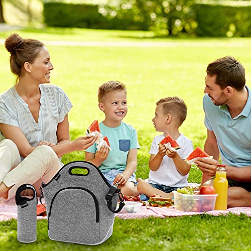 Neoprene Lunch Bag, Ruboka Lunch Tote Insulated Lunch Bag, Large Lunch Tote Bags Reusable Lunch Box With Adjustable Detachable Shoulder Straps For Outdoor/School/Picnic/Work 13.5”x 13.5”x 6.5”,Grey
