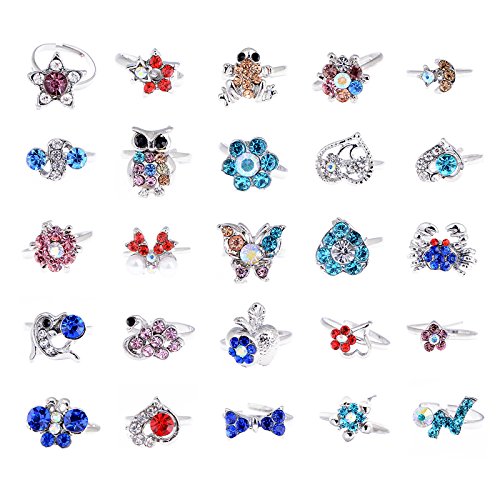 Imixlot Lots of 20PCS Children Kids Mixed Cartoon Crystal Adjustable Cute Party Rings
