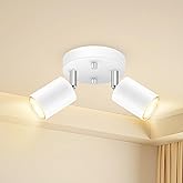 BoostArea LED 2 Light Track Lighting Kit, LED Track Lighting Fixtures, White Round Ceiling Spot Lighting, Flexibly Rotatable 