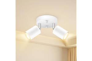 BoostArea LED 2 Light Track Lighting Kit, LED Track Lighting Fixtures, White Round Ceiling Spot Lighting, Flexibly Rotatable Light Head for Kitchen, Living Room, Bedroom, GU10 Bulb Not Included
