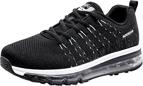 PORTANT Women's Athletic Tennis Air Cushion Running Sneakers Fashion Sport Fitness Workout Gym Jogging Walking Shoes Max Size Black White 10 B(M) US
