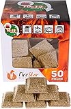Fire starter cubes - bbq and grill charcoal starter - pack 50 pcs - natural firestarter squares 100% Waterproof - fireplace starters - burns up to 12 min - Firestarter - igniter for fire