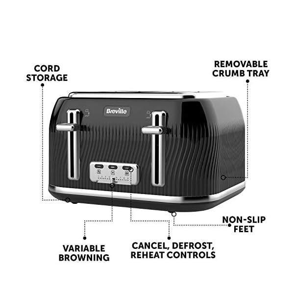 Breville Flow 4-Slice Toaster with High-Lift and Wide Slots | Black [VTT890]